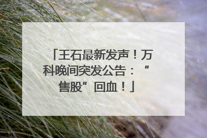 王石最新发声！万科晚间突发公告：“售股”回血！