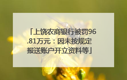上饶农商银行被罚96.81万元：因未按规定报送账户开立资料等