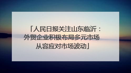 人民日报关注山东临沂：外贸企业积极布局多元市场 从容应对市场波动