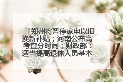 郑州将暂停家电以旧换新补贴；河南公布高考查分时间；财政部：适当提高退休人员基本养老金丨大象早报